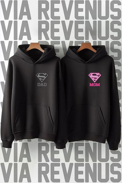 Vordevia Lover Oversize Combination Sweatshirt - Super Mom Super Dad Printed