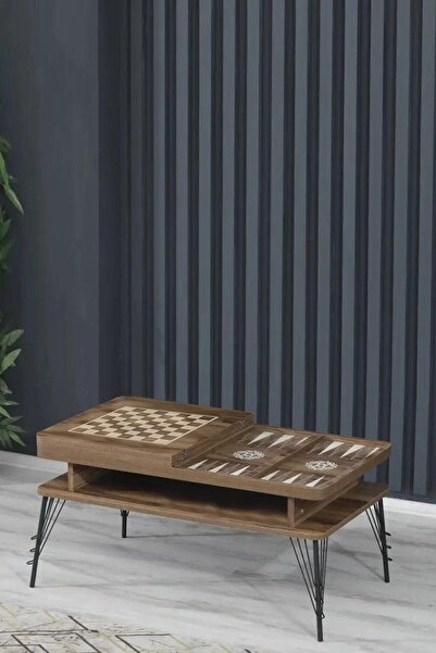 Canisa Kaisa Serisi, Tavla Sehpası Ve Satranç Orta Sehpası, Açılabilir Mdf Ceviz Orta Sehpa