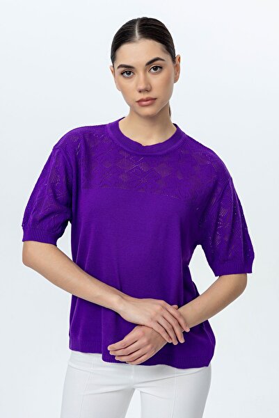 GND Pulover de damă cu guler cu motive - mânecă scurtă