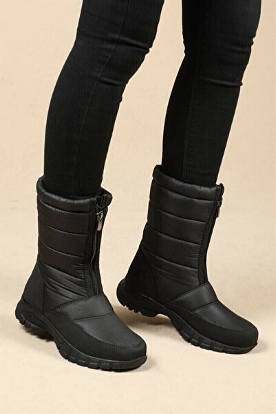 Genel Markalar Kadın Siyah Kürklü Fermuarlı Kar Botu