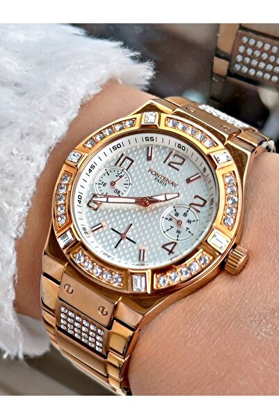 Fontenay Rose Renk Fonksiyonlar Aktif Ve Taşlı Kasa Kordon Kadın Kol Saati Fn...