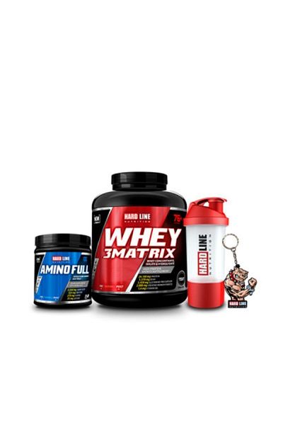 Hardline Hardline 3 Whey Matrix 2300 Strawberry + Amino Full+3d Keychain+shaker Muscle Combination
