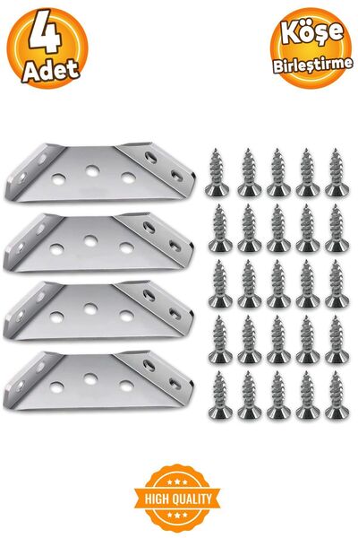 Badem10 4 Adet Mobilya Eşya Dolap Köşe Birleştirme Köşebent Sabitleyici Bağlantı Aparatı L Demir Gönye Metal