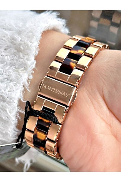 Fontenay Color Function Rose and Leopard Patterned Steel Women's Wristwatch - Fn-4006.2R