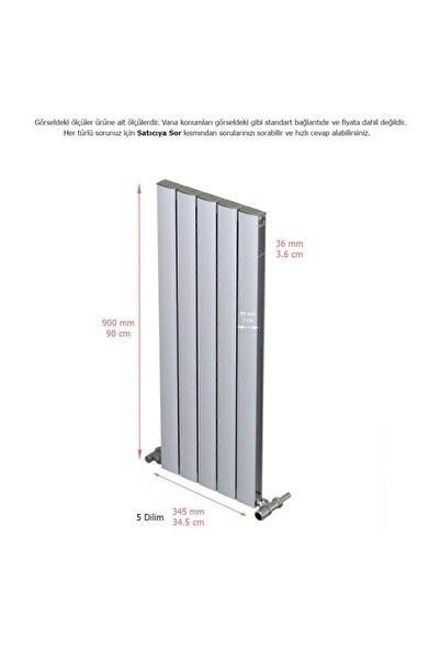 Aeon Radyatör Smyrna Alüminyum Radyatör Panel 900 X 345 Mat Eloksal 5 Dilim