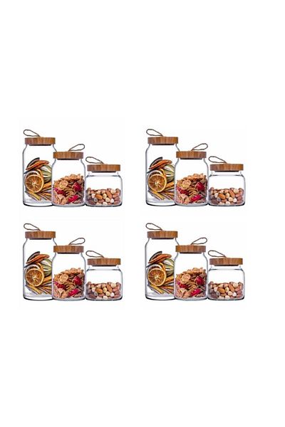 Paşabahçe Woody Bamboo Jar with Lid 12 Piece Dowry Set