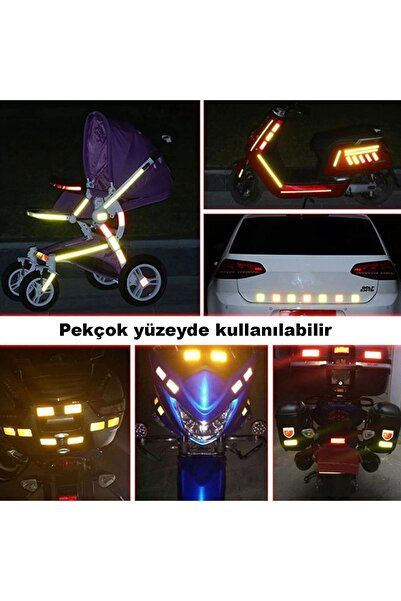 Badem10 Reflektörlü Araç Oto Kamyon Dış Aksesuar Reflektif Fosforlu Şerit Bant Kesikli Beyaz Ikaz Bandı 1 Mt