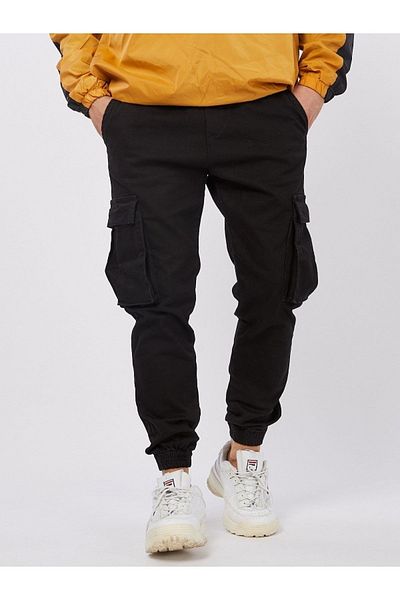 shn sportswear Lycra Black Cargo Pants with Elastic Waist and Legs
