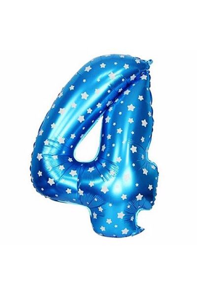 Partioutlet 4 Number Blue Star Foil Balloon 100 Cm