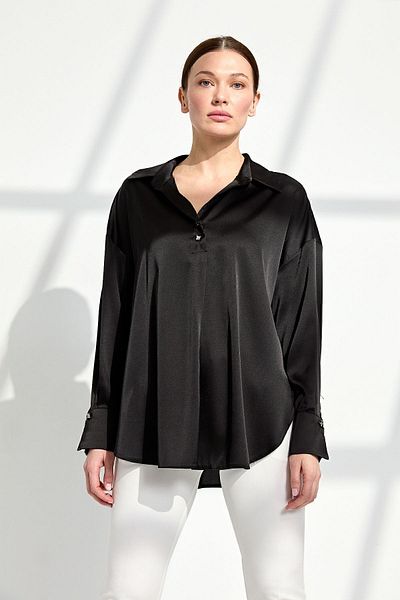 Desen Triko Bluză de damă din satin neagră