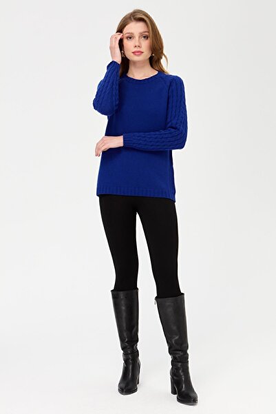 Desen Triko Pulover de lână tricotat cu mânecă și gât pentru femei K.S.Blue