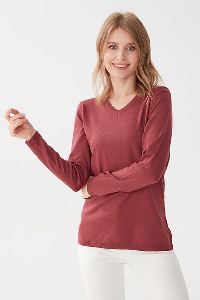 Desen Triko Γυναικεία μακρυμάνικη μπλούζα Lycra Basic με λαιμόκοψη Dusty Rose