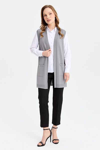 Desen Triko Women's Back and Skirt Openwork Thin Knitwear Vest Smoked