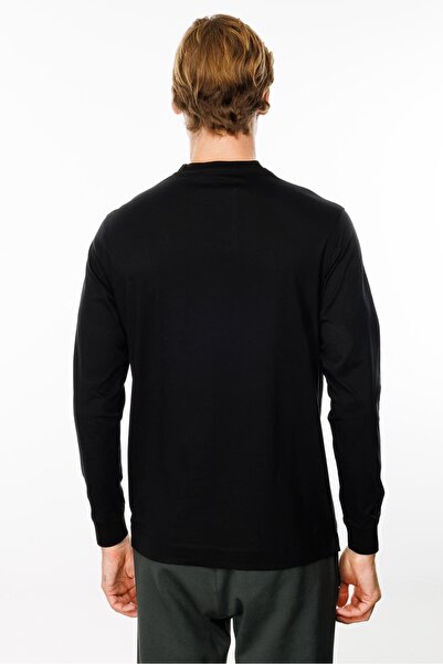 Desen Triko Μαύρο Basic βαμβακερό μπλουζάκι - Crew Neck, Μακρύ μανίκι