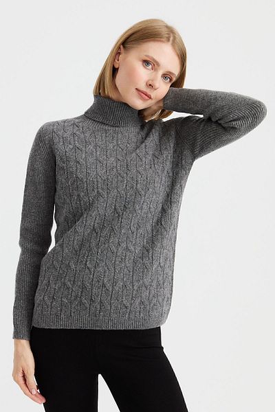 Desen Triko Women's Full Turtleneck Front Loose Wool Sweater Smoked