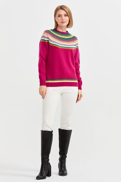 Desen Triko Pulover de damă din lână jacquard cu decolteu rotund Cyclamen