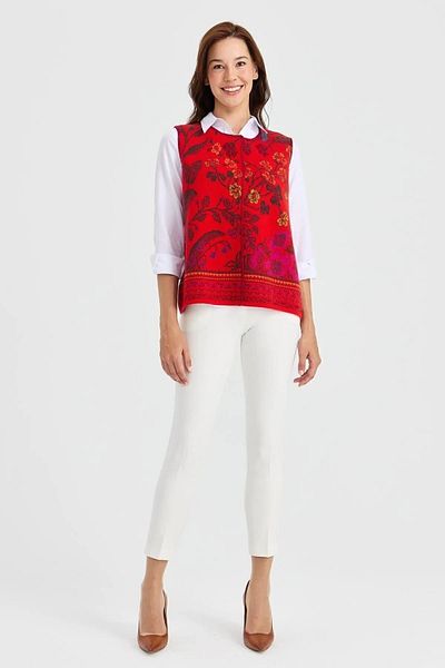 Desen Triko Coral Colored Ivy Patterned Crew Collar Women's Wool Vest