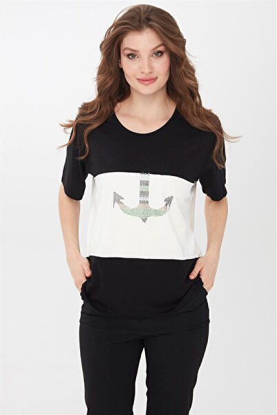 Desen Triko Γυναικεία μπλούζα με λαιμόκοψη Ο, με σχέδιο άγκυρας στο μπροστινό...