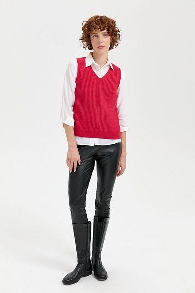Desen Triko Red V-neck Seamless Women's Sweater