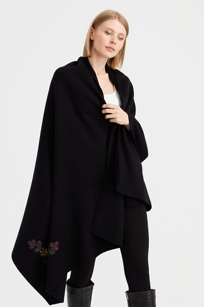 Desen Triko Women's Corners Embroidered Shawl Black