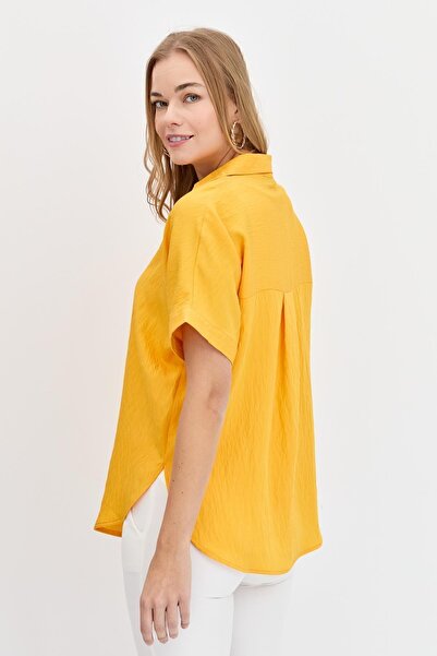 Desen Triko Women's Buckle Front Blouse Yellow
