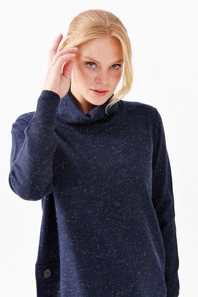 Desen Triko 22362 Φούστα Tll με λεπτομέρεια με κουμπιά ασημί γιακά Degaje