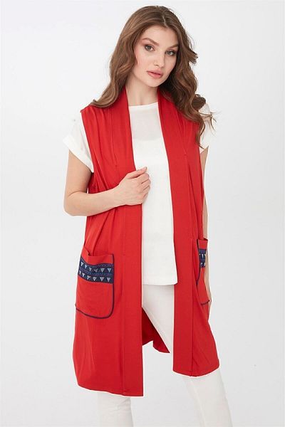 Desen Triko Women's Long Combed Cotton Vest Coral
