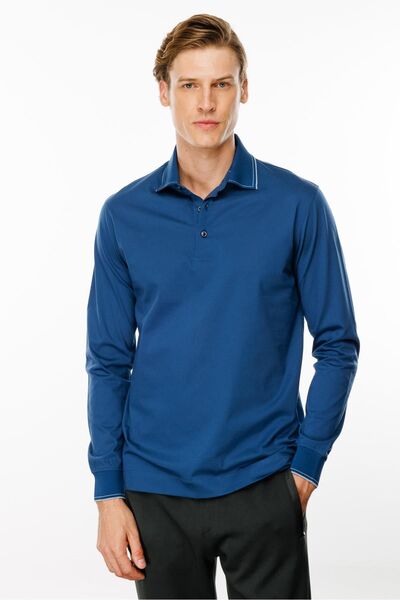 Desen Triko Erkek Polo Yaka Uzun Kollu Sweatshirt Parlement