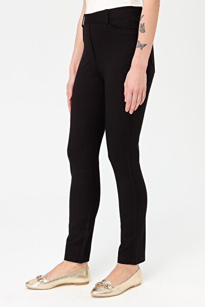 Desen Triko Pantaloni de damă cu 5 buzunare, negri