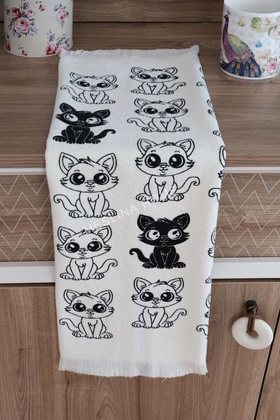 Meslina Home 40x60 Cm Prosop de bucătărie alb-negru imprimat cu pisici - cârpă pentru uscare și prosoape pentru mâini și față