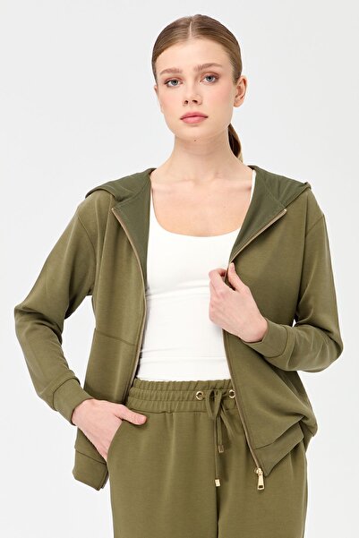 Desen Triko Жіночий капюшон з сіткою та бічними кишенями, хакі