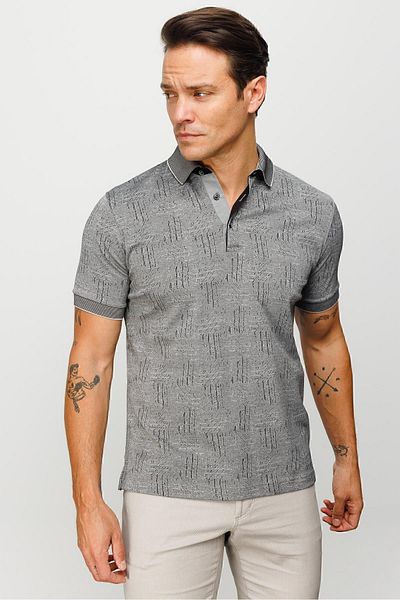 Desen Triko Ανδρικό μπλουζάκι Polo Neck Jacquard με κοντό μανίκι μαύρο