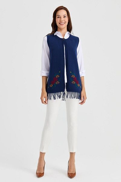 Desen Triko Women's Skirt Floral Tassel Vest Indigo