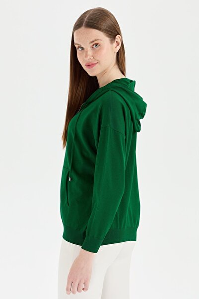 Desen Triko Green Knitwear Hooded Women's Summer Cardigan