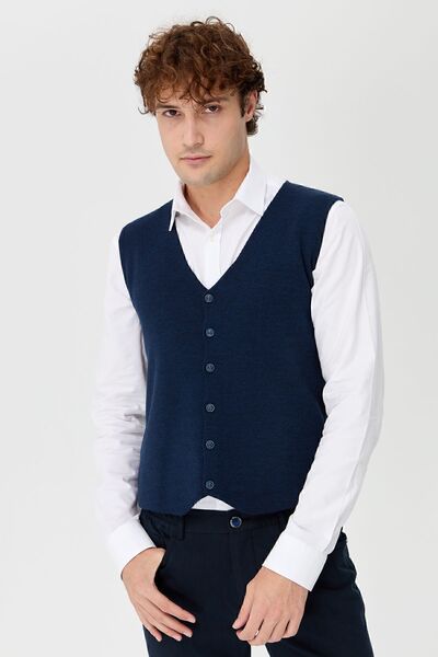 Desen Triko Чоловічий жилет з V-подібним вирізом з тонкого трикотажу, індиго