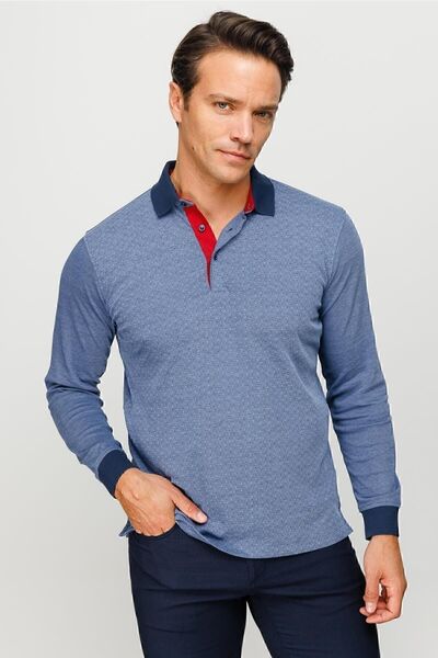 Desen Triko Чоловічий поло з жакардовим коміром і дрібним візерунком, світло-сірий