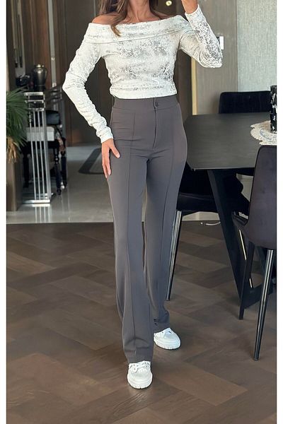 sea milano Women's Smoked Striped Pants High Waist Lycra Stretchy Waist Elastic