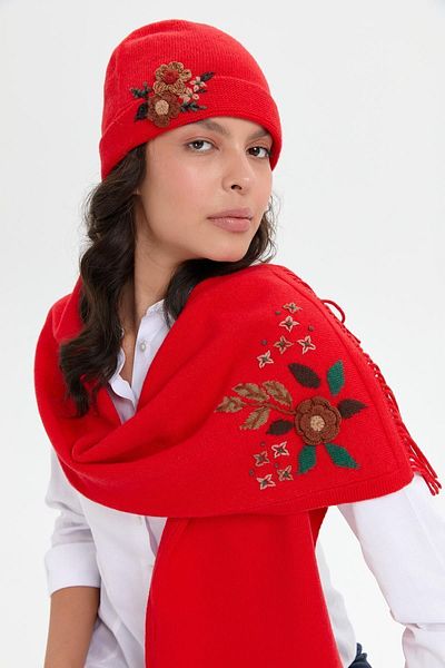 Desen Triko Daisy Embroidered Women's Camisole - Tassels and Coral