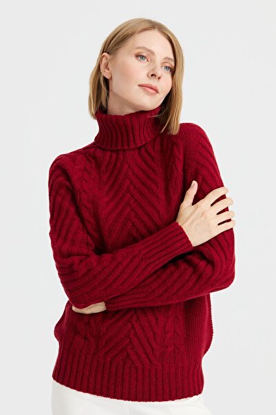 Desen Triko Pulover de lână împletit pentru damă, cu decolteu complet, V.Red