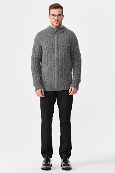 Desen Triko Чоловічий напіврибальський комір, плетений вовняний піджак, димчасто-сірий