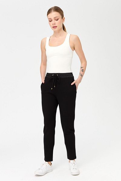 Desen Triko Pantaloni de trening cu buzunare, cu șireturi, negri