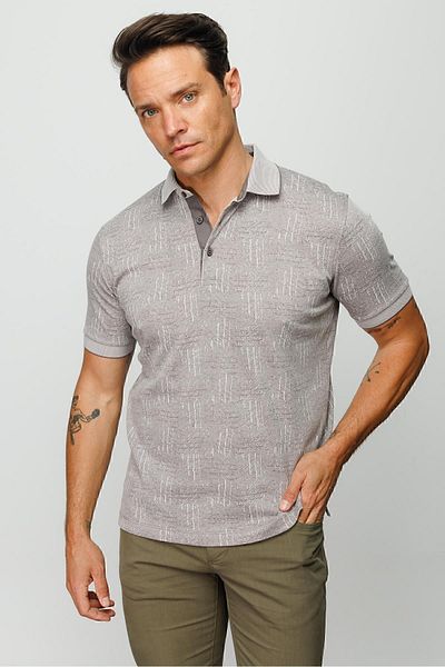 Desen Triko Ανδρικό μπλουζάκι Polo Neck Jacquard κοντομάνικο μπεζ