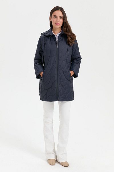 Desen Triko Μπλε Navy Araboy Καπιτονέ παλτό - Polo γιακά, μοτίβο φύλλων και πλαϊνά κουμπώματα