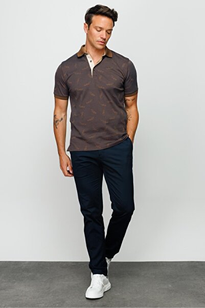 Desen Triko Ανδρικό μπλουζάκι με γιακά πόλο με μοτίβο καφέ