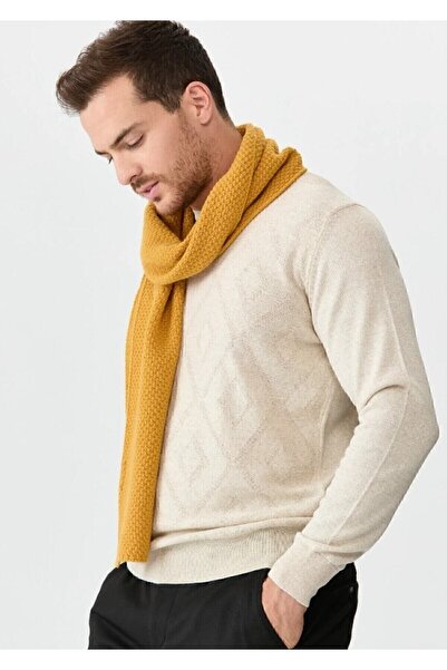 Desen Triko Kaşkol de lână pentru bărbați, miere închisă