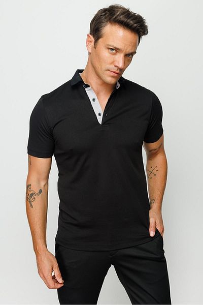 Desen Triko Ανδρικό μπλουζάκι Polo Neck Μαύρο