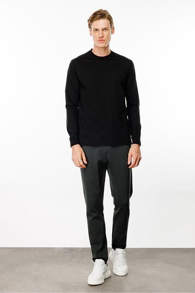 Desen Triko Μαύρο Basic βαμβακερό μπλουζάκι - Crew Neck, Μακρύ μανίκι