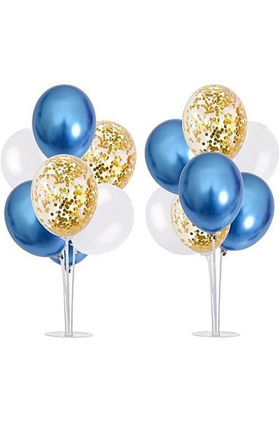 Partioutlet Blue and White Confetti Footed Balloon Stand