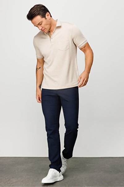 Desen Triko Men's Polo Neck Collar and Sleeve Knitwear Pocket T-shirt Beige