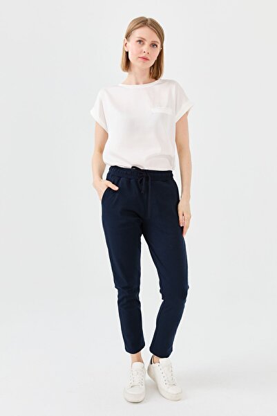Desen Triko Women's Elastic Waist Trousers Navy Blue